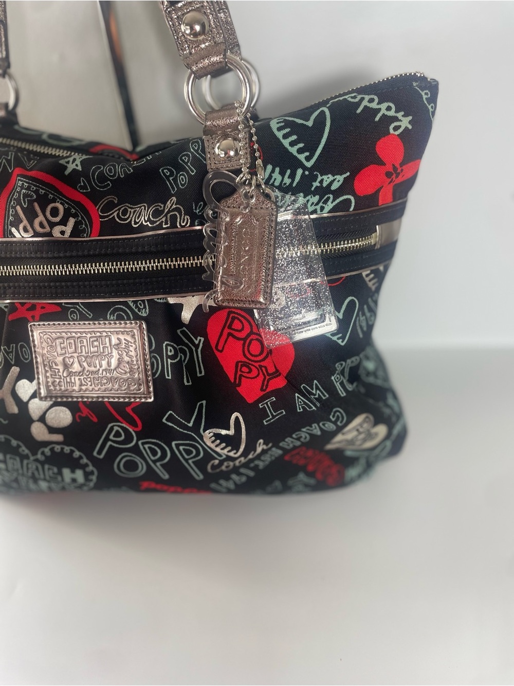Coach Poppy Black Tote with Red, White and Silver Accents - Picture 11 of 15